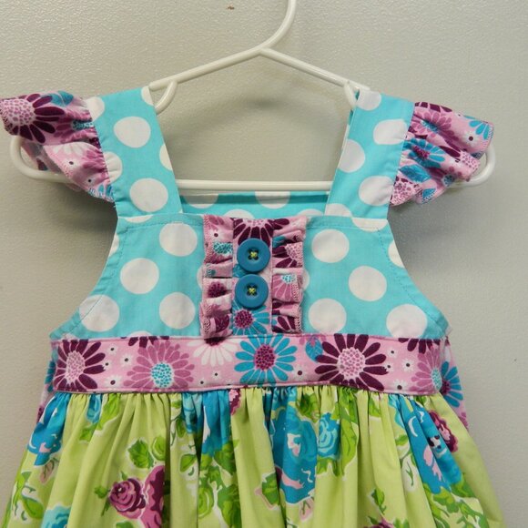 Eleanor Rose Dress size 18 mth  Green Aqua Purple Floral - Picture 3 of 9